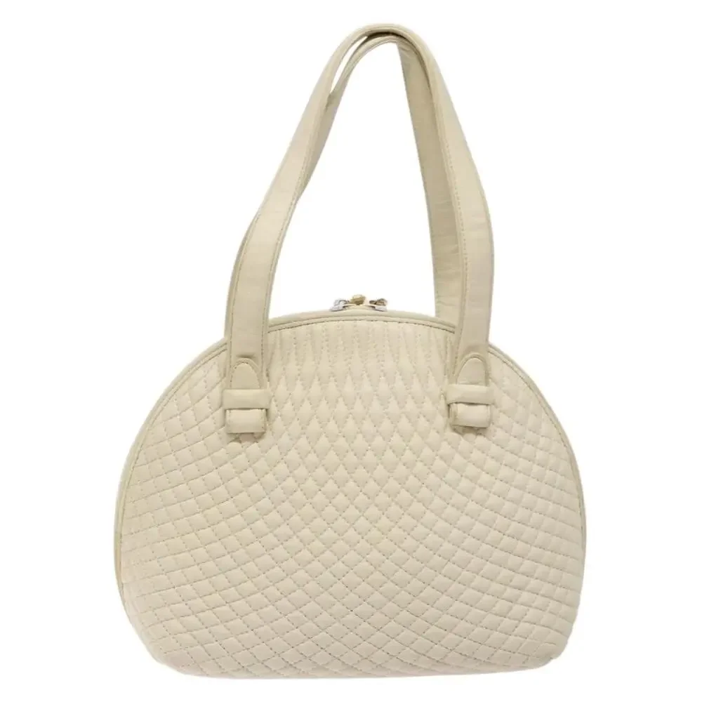 Bally Leather Handbag White Gold Cream